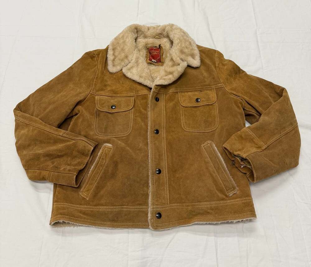 Vintage Genuine Leather Sherpa Lined Trucker Jacket Size 44